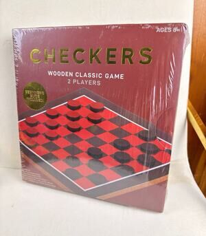 Checkers Wooden Strategy Board Game, 2 Players, Ages 8+, Beginner's Guide